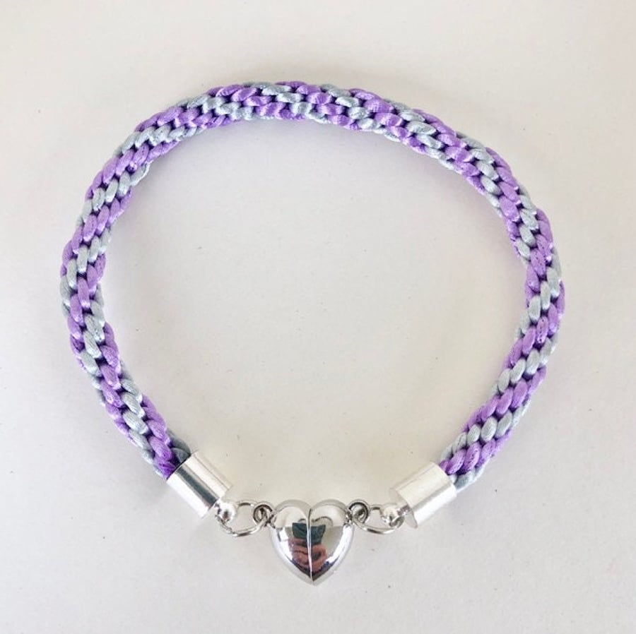 Kumihimo Friendship bracelet in grey & lilac - approx. 7 inches