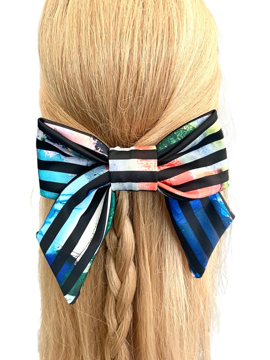 Striped colourful hair bow barrette clip for women
