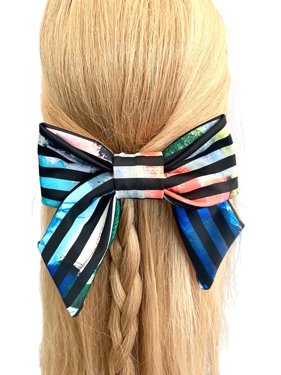 Striped colourful hair bow barrette clip for women