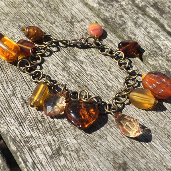 Antique gold and bronze glass bracelet