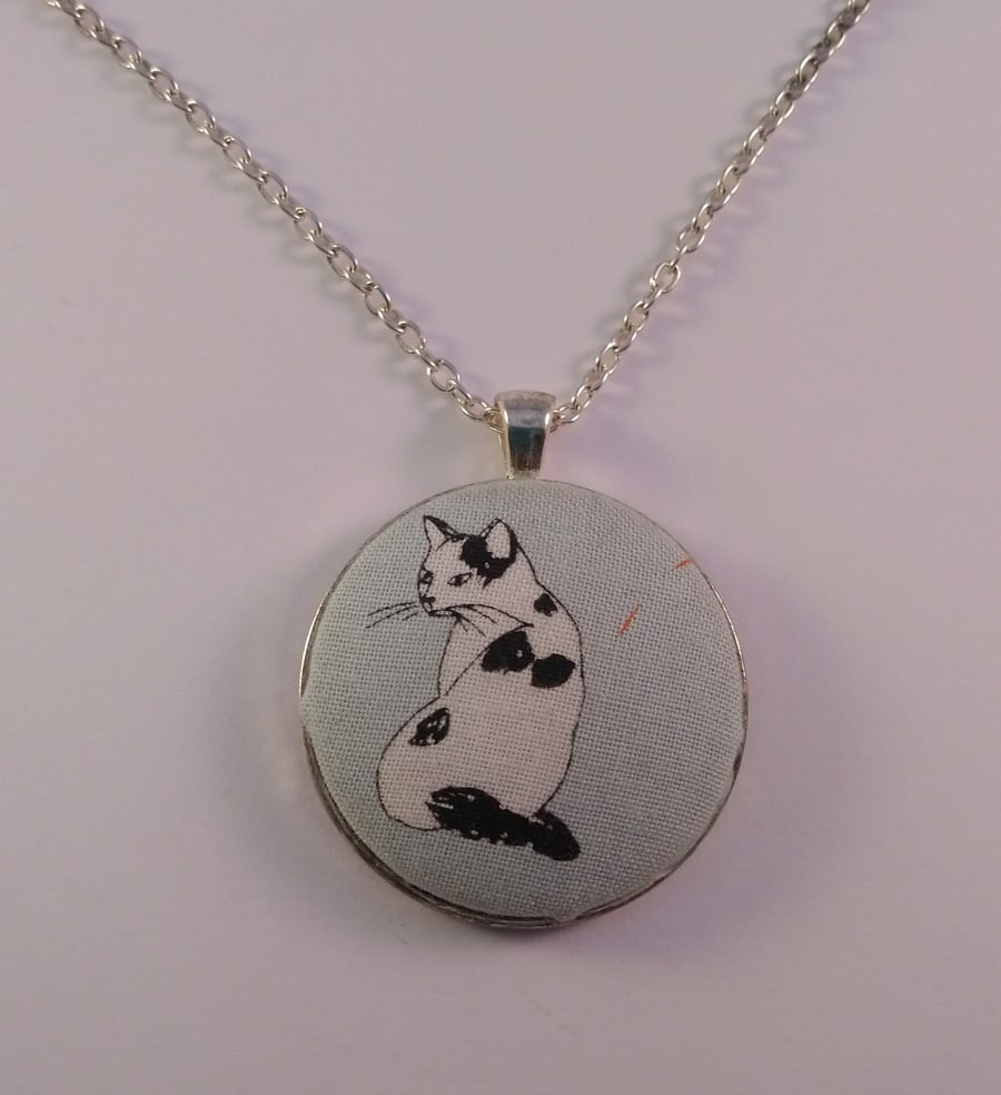38mm Cat Fabric Covered Button Pendant