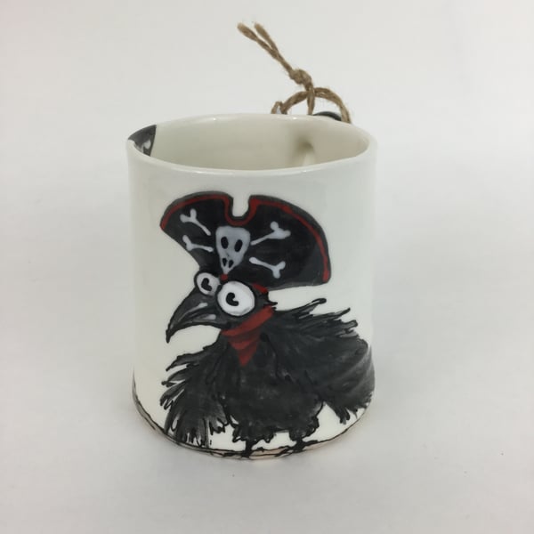 Crow mug, hand painted, earthenware