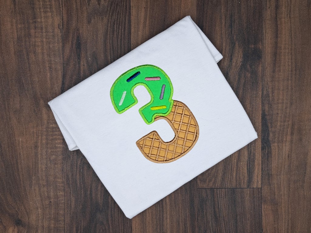 Embroidered 3rd Birthday T-shirt, Personalized Ice Cream Toddler Shirt