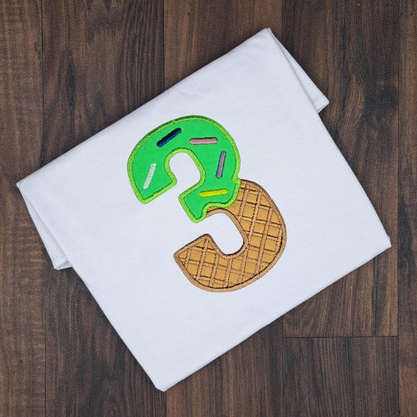 Embroidered 3rd Birthday T-shirt, Personalized Ice Cream Toddler Shirt