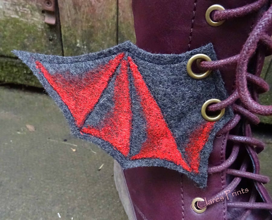 Steampunk Fabric Boot Wings Bat Wings Black Red