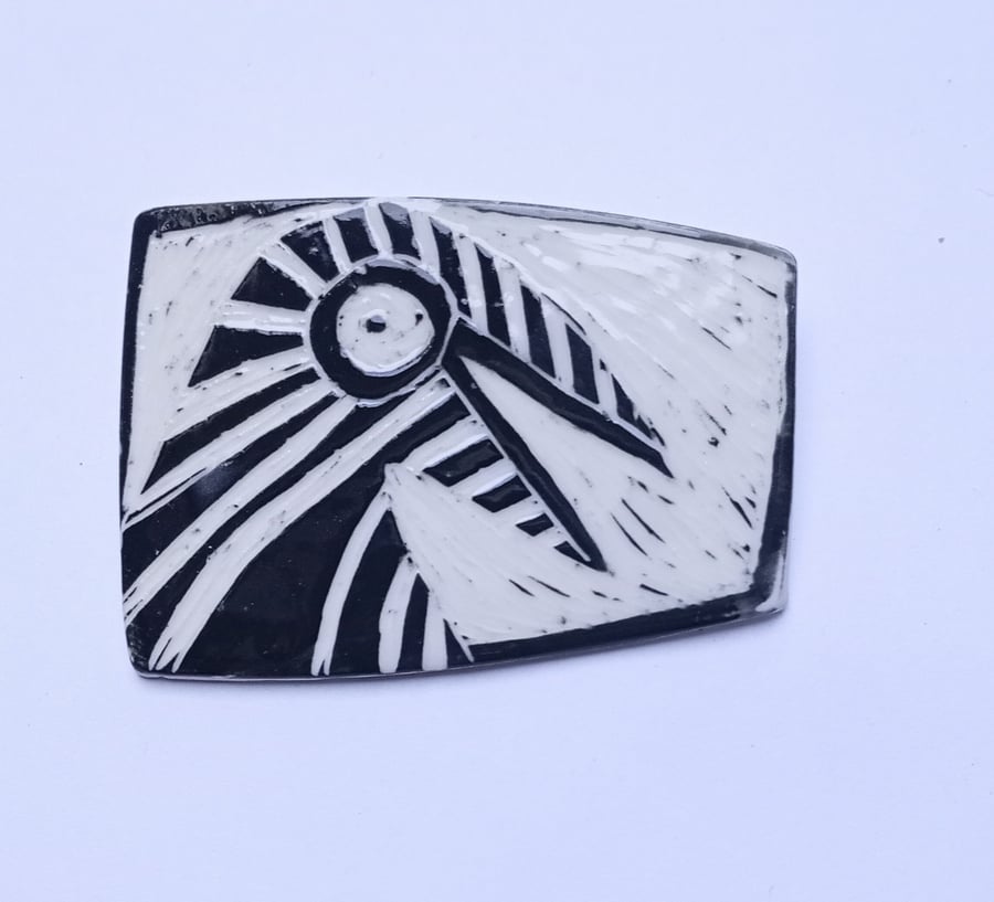 Porcelain crow brooch