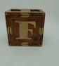 Small wooden box, hinged lid, letter F