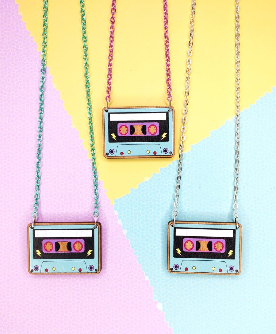 Cassette tape necklace, Jem and the holograms, Folksy