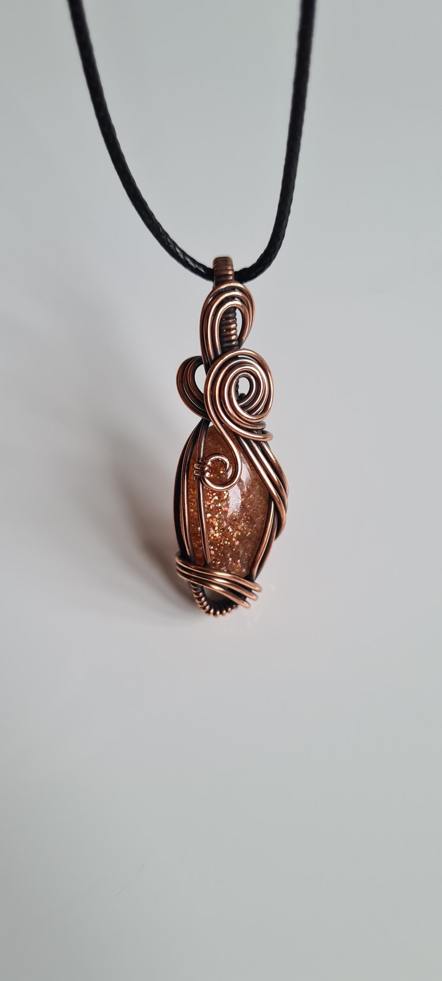 Natural Orange Sunstone & Copper Necklace Pendant Gift Crystal Jewellery Jewelry