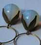Earrings Opaline and Bronze Petal Caps on Pure hypoalergenic Brass Hoops - Image 7