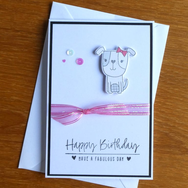 Birthday Card - Dog with Pink Hair Bow