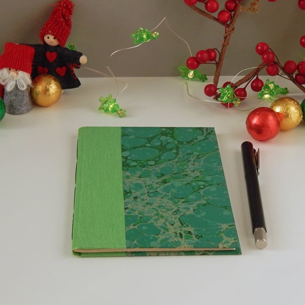 Green Marbled Sketchbook, Notebook or Journal. Gifts for Friends