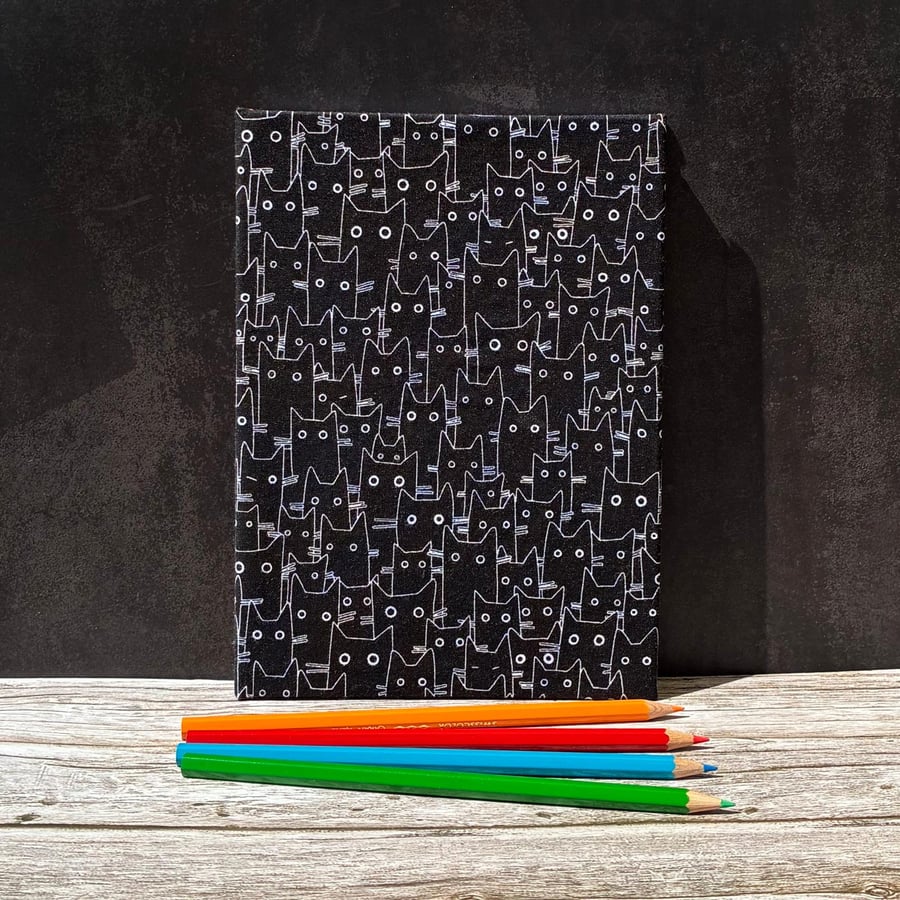 Handmade Black Cat A5 Notebook, Sketchbook, Journal - Pick a colour