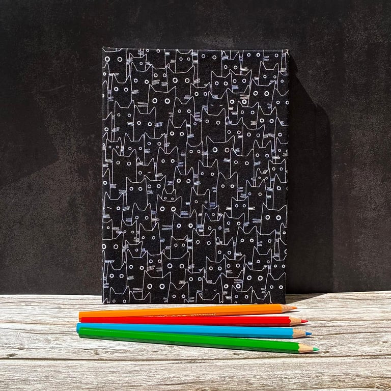 Handmade Black Cat A5 Notebook, Sketchbook, Journal - Pick a colour