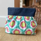 Floral cotton gathered zip bag with denim
