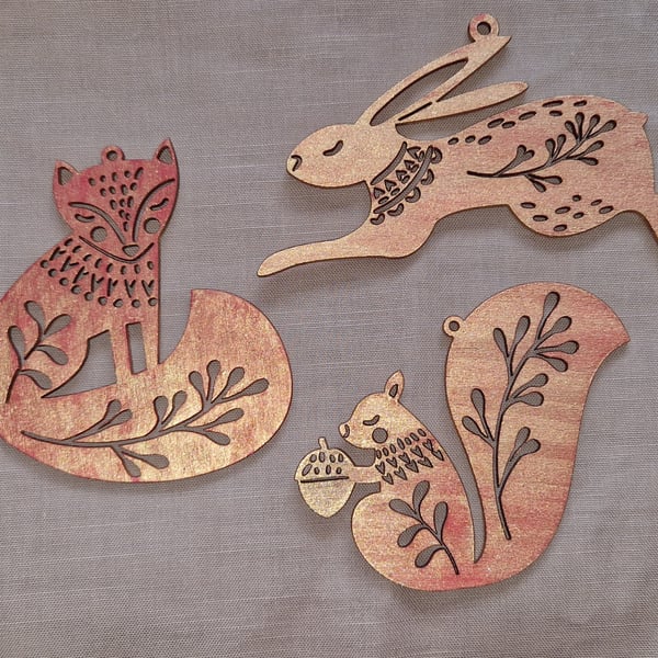 Set of Four Woodland Animal Christmas Tree Decorations 