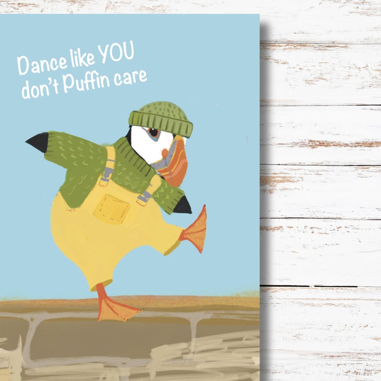Birthday Fun Card Cute Puffin Illustration