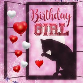 Happy Birthday Birthday Girl Cat Card A5