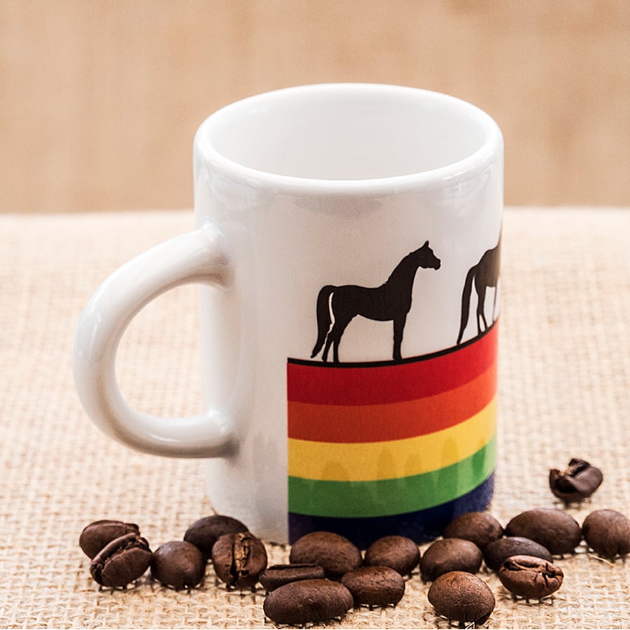 Rainbow Horse Espresso Coffee Mug for Horse Riders and Lovers with Stallions    