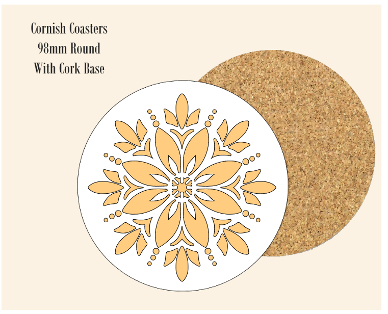 Yellow Abstract Flower  Coaster 9.8cm Round With Cork Base.- Design 2