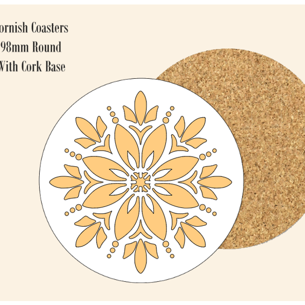 Yellow Abstract Flower  Coaster 9.8cm Round With Cork Base.- Design 2