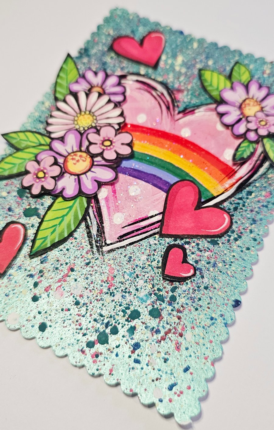 Cute polkadot rainbow layered heart painting