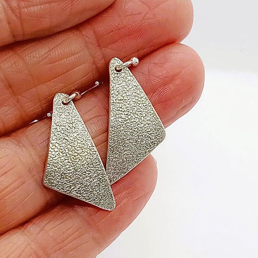 Off set triangle earrings drops sterling silver handmade gift for her
