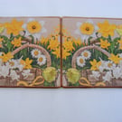Set of 2 ceramic daffodil square coasters.