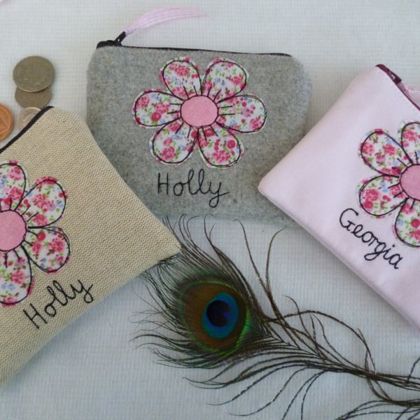 Flower Motif Purse Pouch Wallet - Personalised Gift for Grandma Nanny Mum