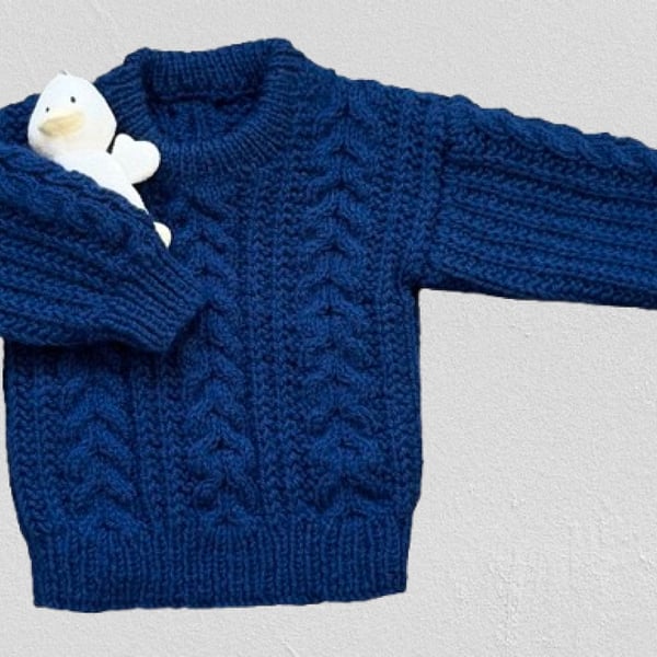 Hand Knitted Neutral Gender Childs Jumper In Royal Blue To Fit Age 3 - 4 years
