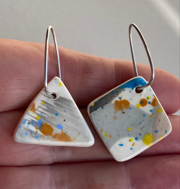 Earrings Handmade Ceramic Mismatched Drop earrings with Sterling Silver