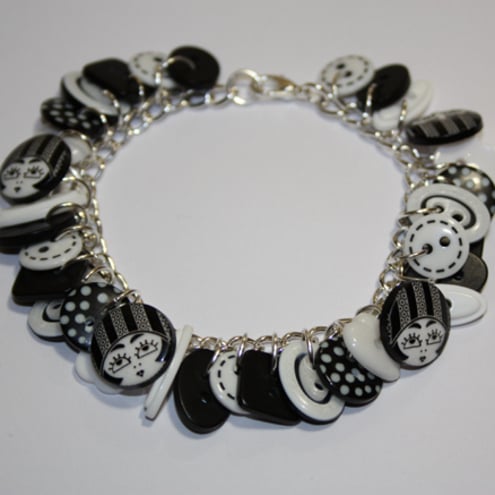 Black and White button charm bracelet 