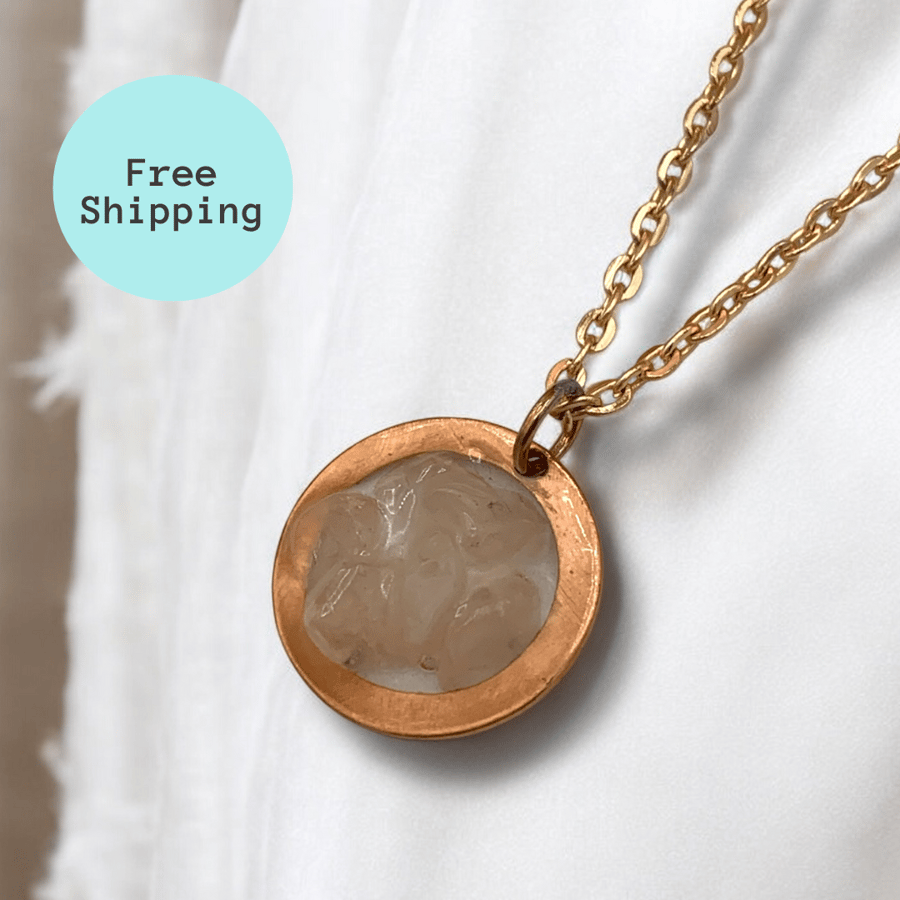Rose Quartz Copper Pendant Geode - Emotional Wellbeing & Heart Chakra Balance