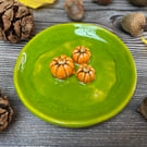 Perfectly Imperfect Handmade Ceramic Green Dish with Tiny Pumpkins