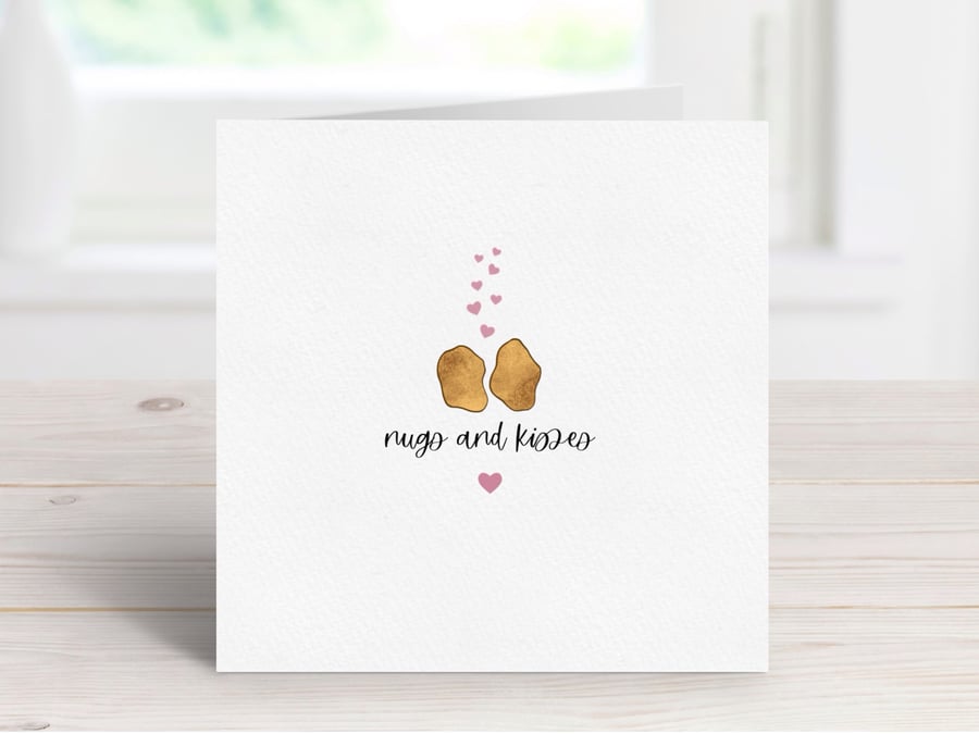 Chicken Nugget Anniversary Card, Nugs and Kisses, Food Pun Card.
