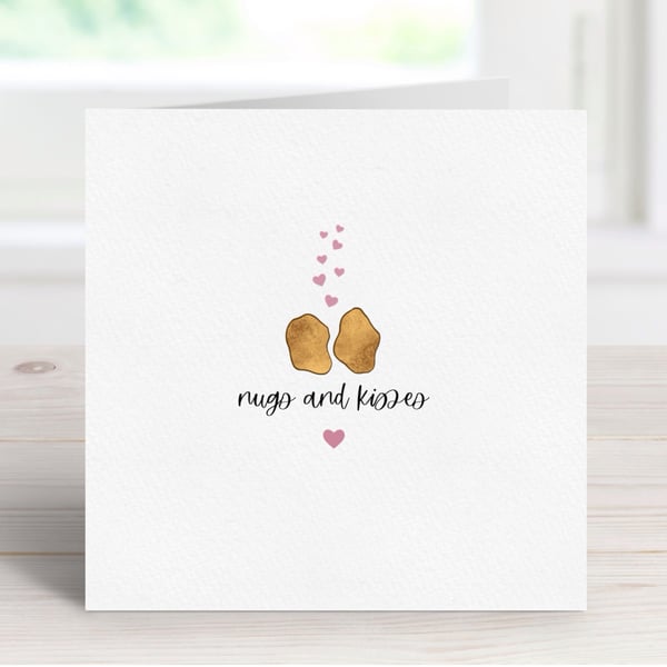 Chicken Nugget Anniversary Card, Nugs and Kisses, Food Pun Card.