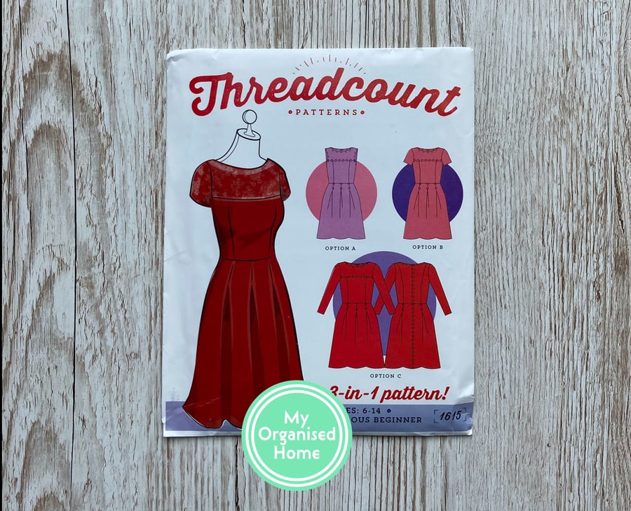 Threadcount 3-in-1 dress sewing pattern, 1615, sizes 6-14