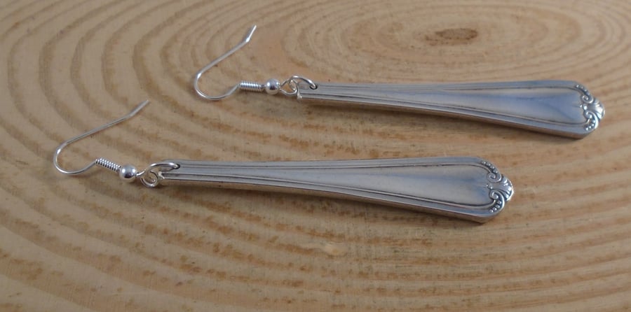 Upcycled Silver Plated Jesmond Sugar Tong Handle Drop Earrings SPE032013