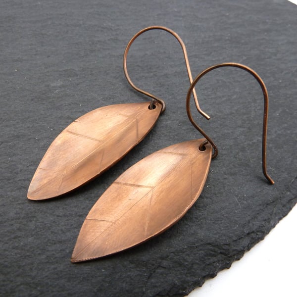 copper leaf earrings