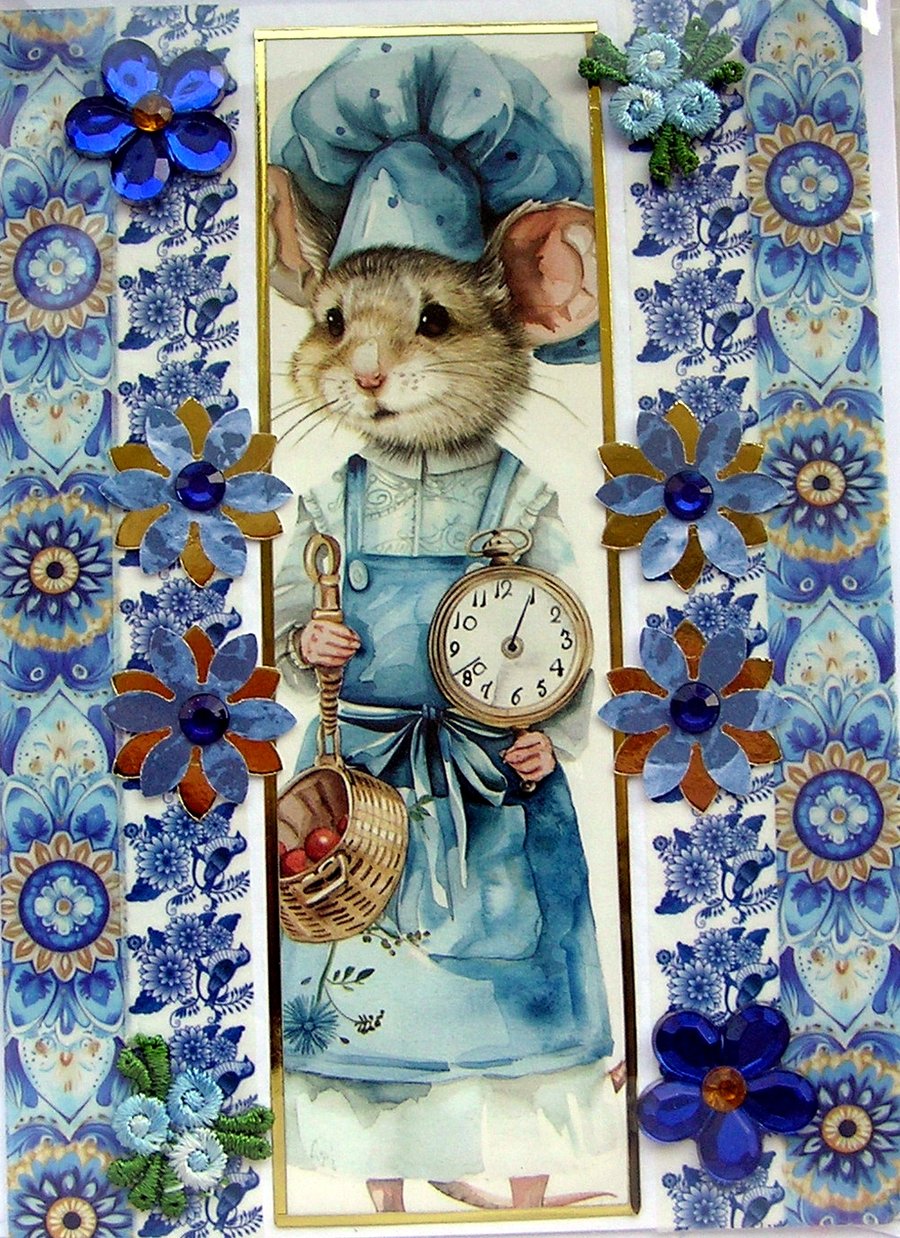 Chef Mouse - Hand Crafted Decoupage Greeting Card - Blank (3177)