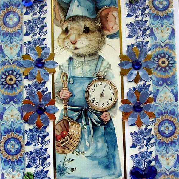 Chef Mouse - Hand Crafted Decoupage Greeting Card - Blank (3177)