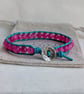 Turquoise leather and hot pink agate bracelet with button fastener  - Image 1