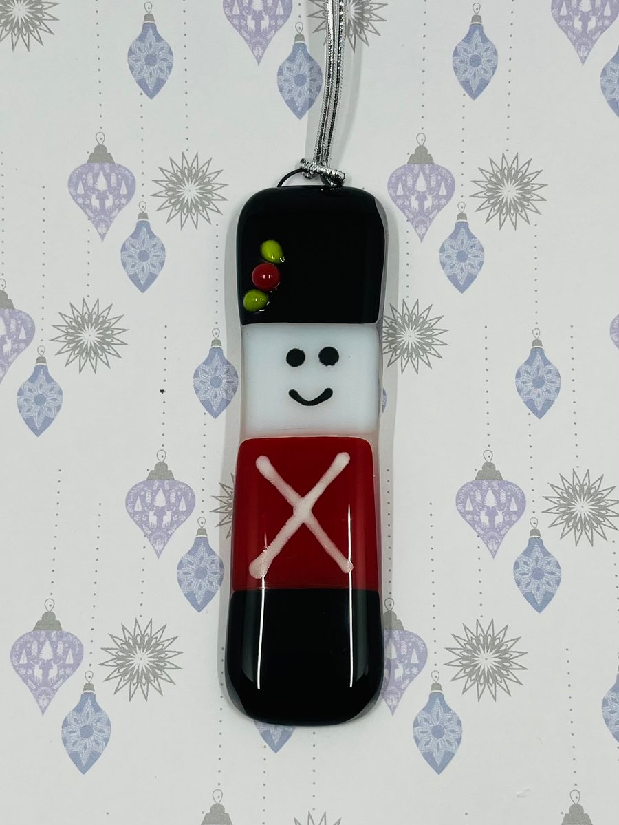 Handmade Fused Glass Soldier Hanging Christmas Decoration 