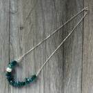 Asymmetric apatite & freshwater pearl necklace with solid sterling silver chain