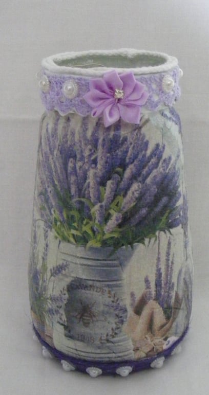 Decoupaged Lavender Glass Lamp