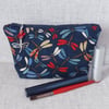 Make up bag, zipped pouch, cosmetic bag, dragonflies