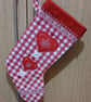 Scandi Style Snowflake Hearts Red Gingham Christmas Stocking