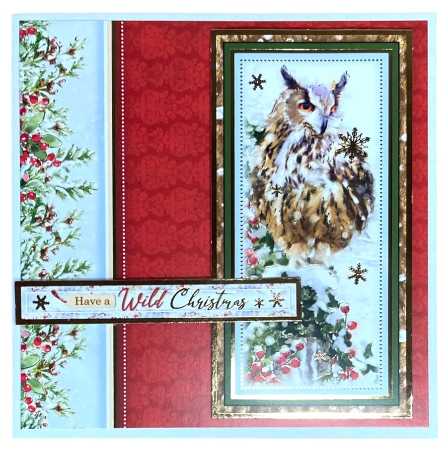 Christmas Card. Luxury Long Eared Owl Christmas Card. Festive Forest.