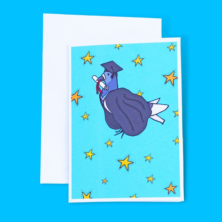 Pigeon Graduation Celebration Illustration A6 Greetings Card