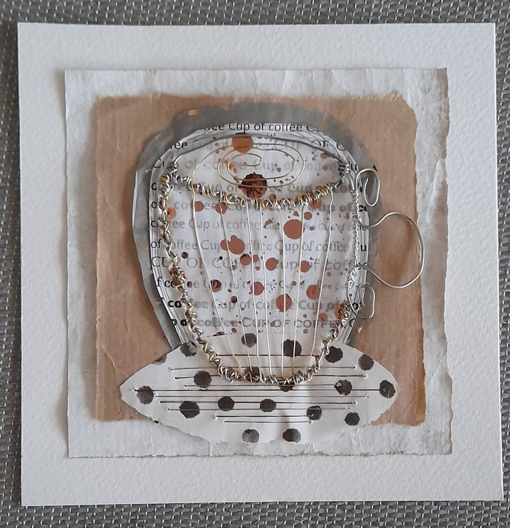 A Wire Cup of Coffee. Handmade mixed media artwork. Perfect for Coffee Lovers!!!